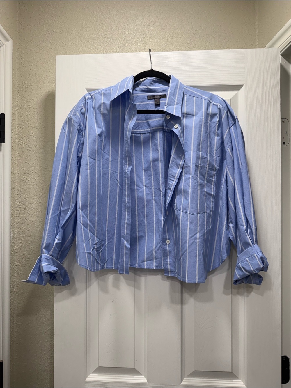 Banana Republic Light Blue and White Striped Button-Down Top